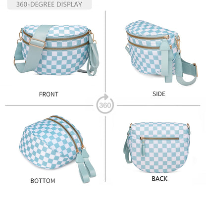 Pure Colour Crossbody Bum Bags for Women Spacious Checkered Cross body Bag Nylon Trendy Fanny Pack for Travel