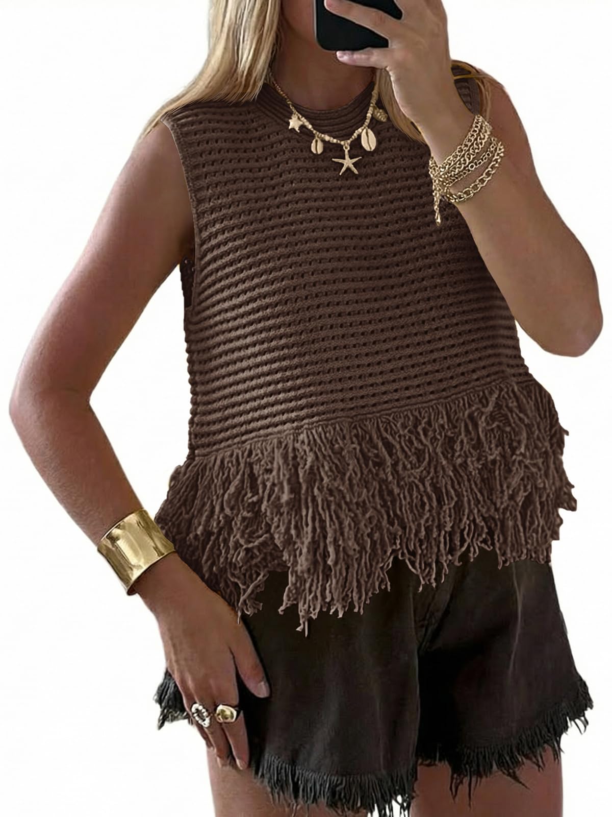 Saodimallsu Womens Crochet Crop Tank Top