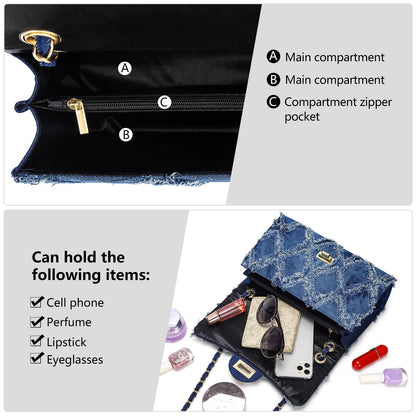 Quilted Leather Crossbody Bags for Women Trendy Ladies Shoulder Purse Satchel HandBag with Chain Strap