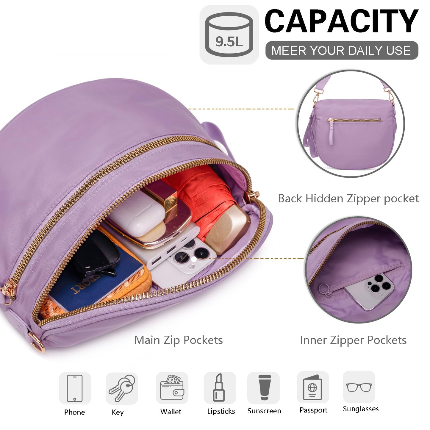 Pure Colour Crossbody Bum Bags for Women Spacious Checkered Cross body Bag Nylon Trendy Fanny Pack for Travel