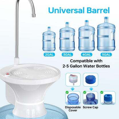 Drinking Water Dispenser Pump, Automatic Electric Drinking Water Bottle Pump for 2-5 Gallon Water Jugs, USB Rechargeable with 2 Switch Control, Stable and Portable for Home, Kitchen, Office, Camping