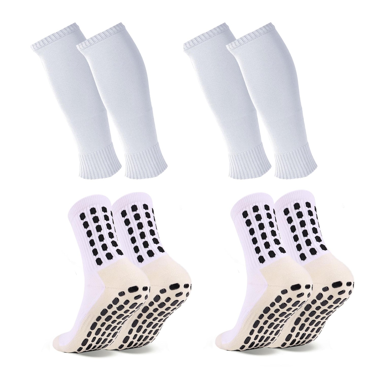 Barrlves 2 Set Grip Soccer Socks and Shin Guard Sleeves Non Slip Soccer Sleeve Socks for Men Women