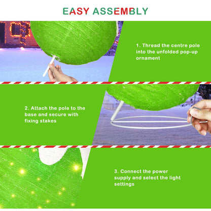 2 Pcs Outdoor Christmas Ornaments, Lighted Pop-Up Holiday Ball Decoration with 160 LED Lights, 8 Light Functions, Lighted Collapsible Christmas Outdoor Decorations for Yard, Patio, Home