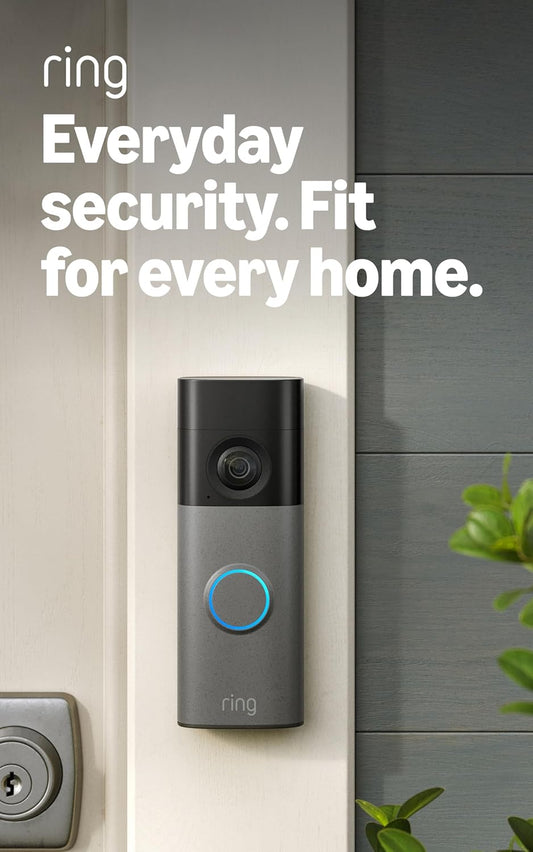 Ring Battery Doorbell (newest model), Speckled Gray with Indoor Cam, Black