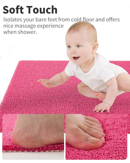 Non Slip Shower Mat, Comfortable Bath mat for Textured Surface,Quick Drying Easy Cleaning Shower Floor Mat for Wet Area,Without Suction Cups Pink 24 x 24