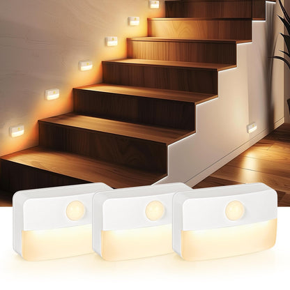 Guankai 8 Pack Motion Sensor Stair Light for Indoor, Battery Operated Closet Lights, Wireless Stick on Anywhere Hallway Lamp, Portable Led Night Lamps for Bedroom Under Cabinet Kitchen