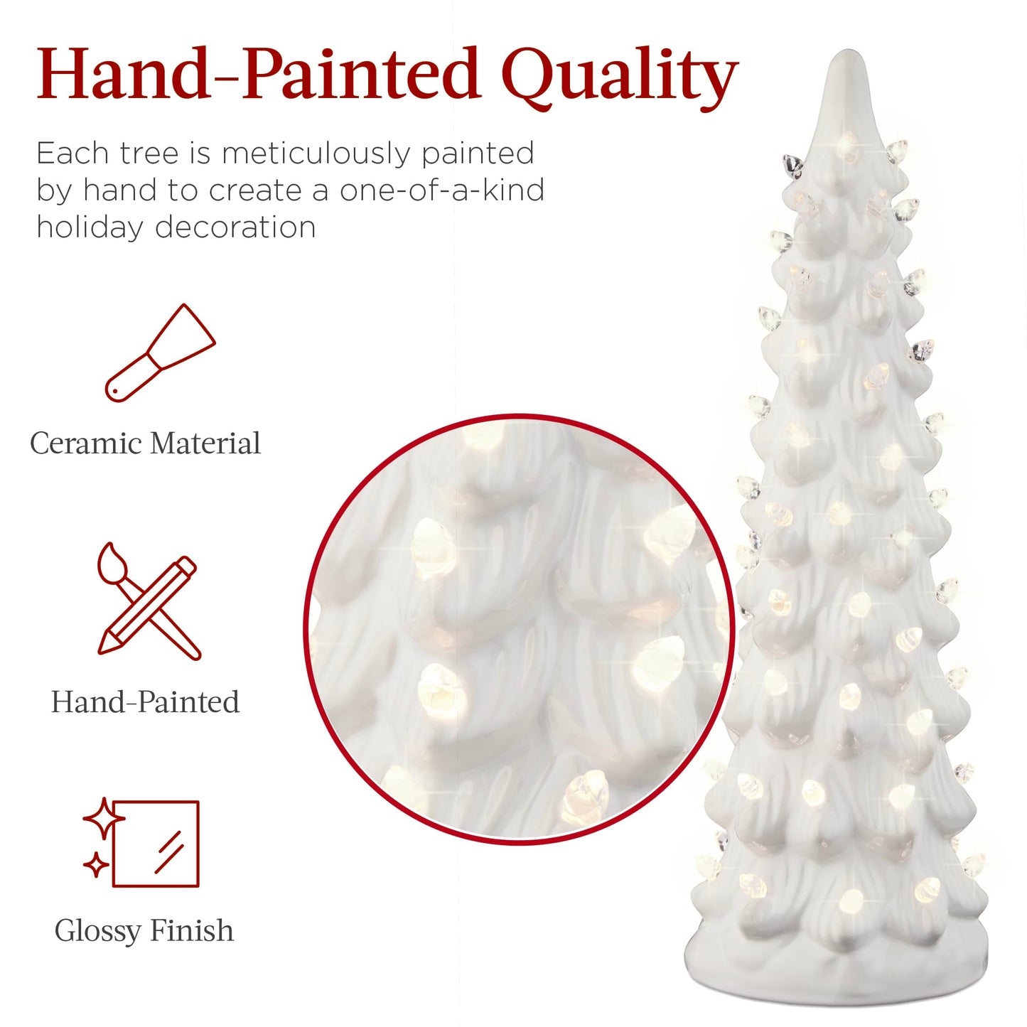 Best Choice Products Set of 3 Ceramic Christmas Trees, Pre-Lit Hand-Painted Tabletop Holiday Decoration w/Multicolor Bulbs, LED Lights – Green