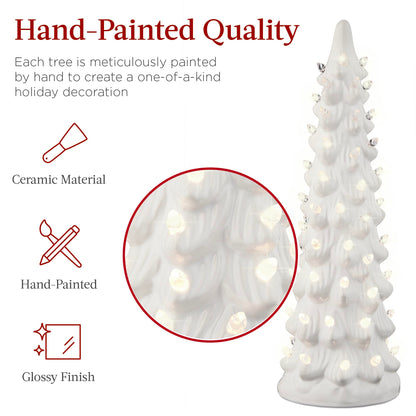 Best Choice Products Set of 3 Ceramic Christmas Trees, Pre-Lit Hand-Painted Tabletop Holiday Decoration w/Multicolor Bulbs, LED Lights – Green