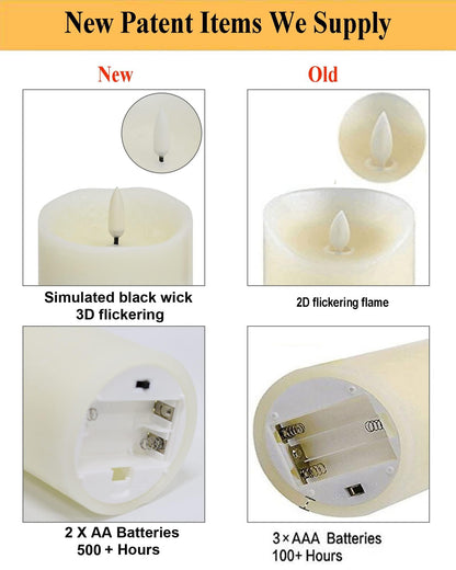 ANGELLOONG Gold Candles for Bathroom Decor, Glass Flameless Candles with Remote, Battery Operated LED Pillar Fake Candles with Timer for Christmas Home Fireplace Mantle Fall Decor