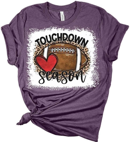 Football Shirts for Women Touchdown Season Tshirt Cute Leopard Bleach Print Fall Graphic Tees