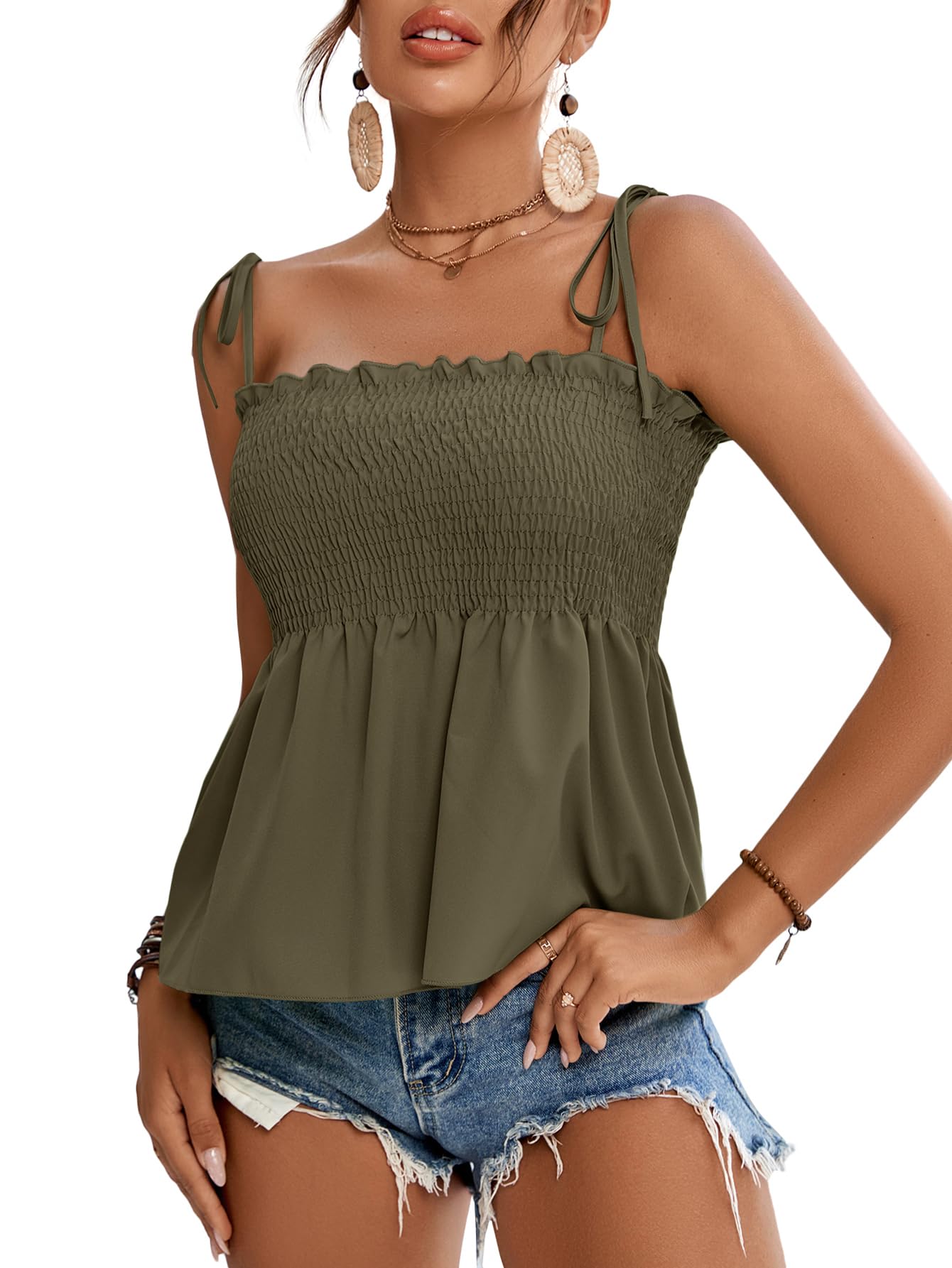 LYANER Women's Tie Shoulder Cute Cami Blouse
