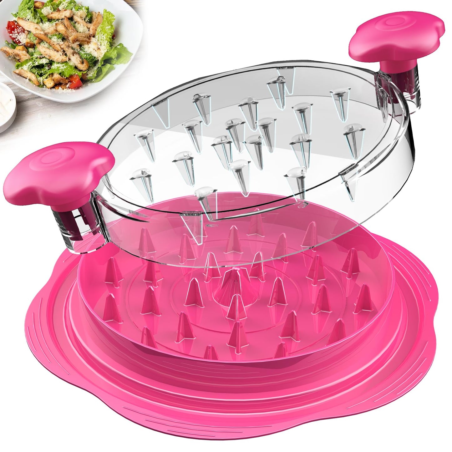 SURETIVIAN Chicken Shredder Tool Twist Large Chicken Breast Shredder with Brush&Fork, Visible Meat Shredder Machine, Anti-Slip Strip, Ergonomic Handle, BPA Free, Pork Beef Chicken(Hot Pink)