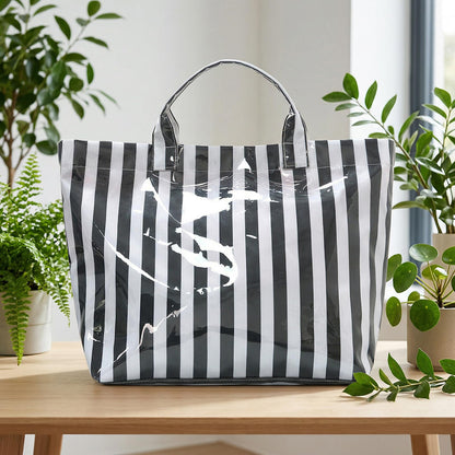 Striped PVC Tote Bag Large Glossy