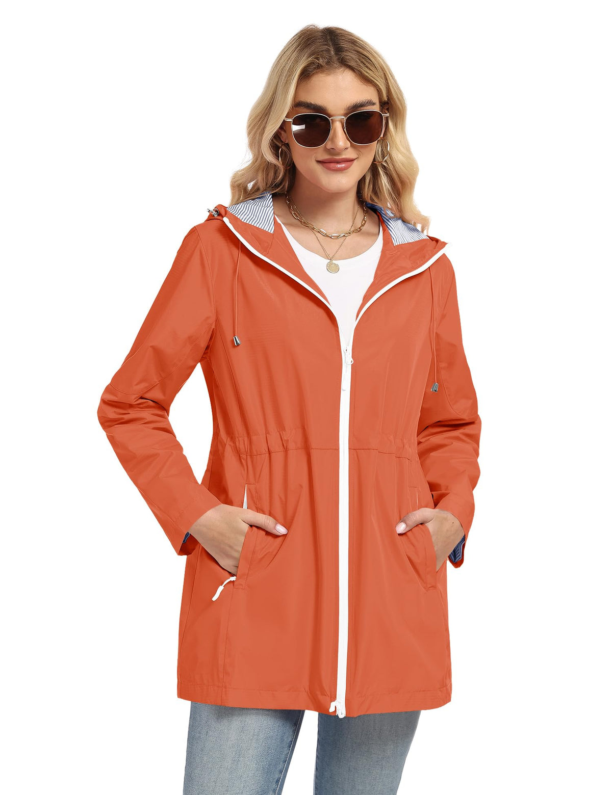 TCOT Rain Jacket Women Lined Raincoats Waterproof Hooded Long Trench Coat