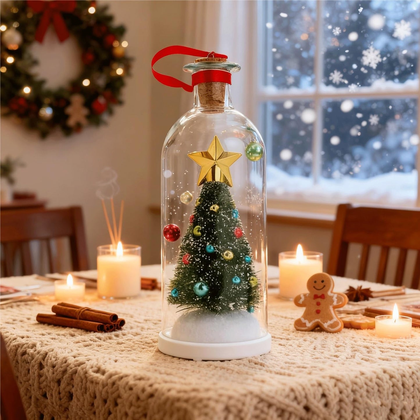 Recordable Christmas Tree Message in a Bottle Ornament, Voice Recording Holiday Keepsake with Playback, Snowy Scene Glass Bottle Decoration for Tree and Home (3, Green)