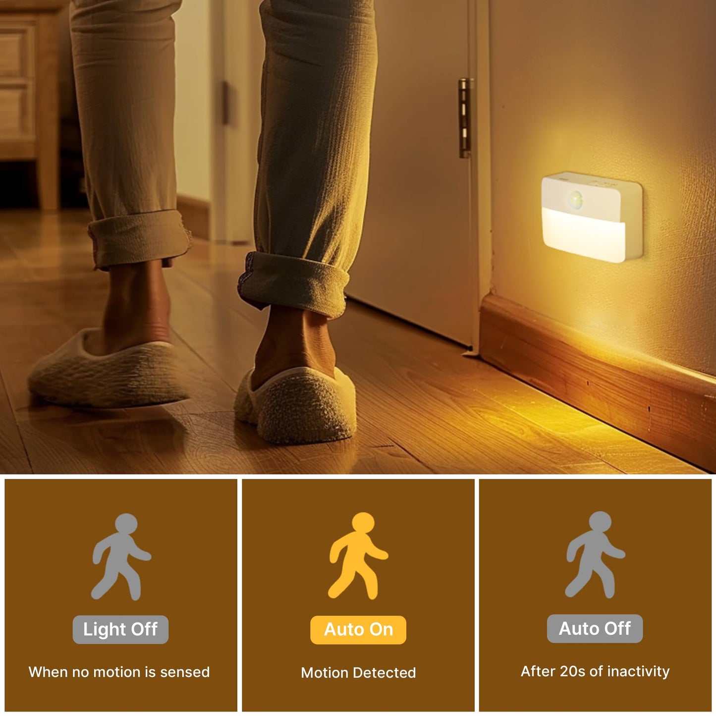 Guankai 8 Pack Motion Sensor Stair Light for Indoor, Battery Operated Closet Lights, Wireless Stick on Anywhere Hallway Lamp, Portable Led Night Lamps for Bedroom Under Cabinet Kitchen