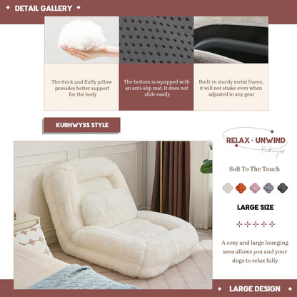 Upholstered Convertible Lounge Chair with 2 Soft Pillows