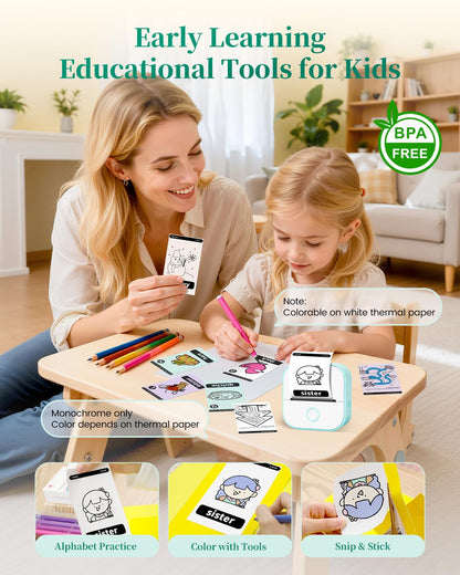 Memoking Mini Printer - Sticker Printer T02 Inkless Sticker Maker Machine