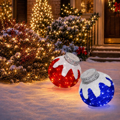 2 Pcs Outdoor Christmas Ornaments, Lighted Pop-Up Holiday Ball Decoration with 160 LED Lights, 8 Light Functions, Lighted Collapsible Christmas Outdoor Decorations for Yard, Patio, Home