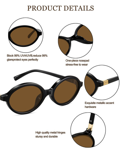 WOWSUN Retro Oval Sunglasses for Women,Slim 90s Vintage Fashion Shades
