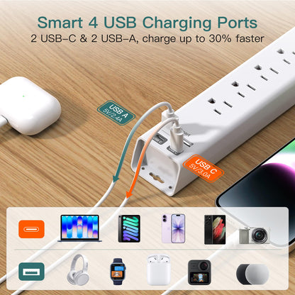 Addtam Power Strip Surge Protector - 15ft Long Extension Cord
