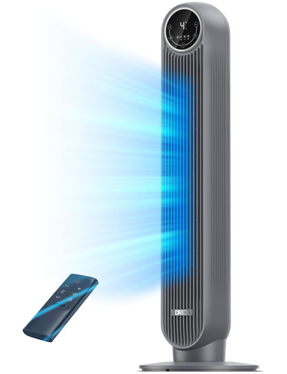 DREO Tower Fan for Bedroom, 2026 Upgraded DC Motor, 28ft/s High Velocity, 20dB Ultra Quiet Standing Fan, 8 Speeds 4 Modes, 90° Oscillating Bladeless Fan for Indoors, Floor Fans with Remote, Black