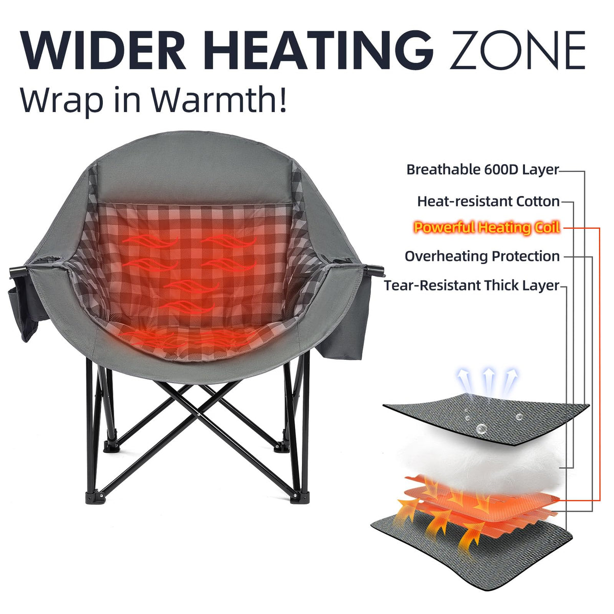 Oversized Camping Chairs for Adults - Heavy Duty Padded Outdoor Camp Chair