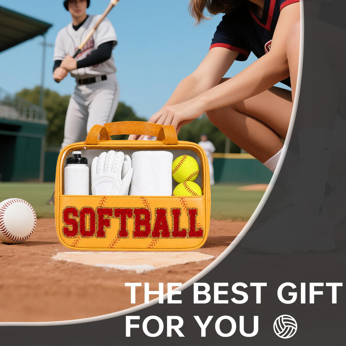 Baseball Mom Essentials Baseball Team Gifts Makeup Cosmetic Bag Clear Chenille Letter Zipper Pouch Stuff Sport Portable Travel Case