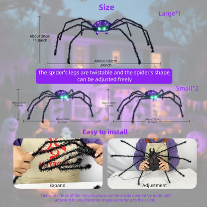 Halloween Decorations Outside Giant Spider - HOYECHI Outdoor Halloween Decor Lighted Spider 4.2FT, Light Up Spider with 90 LED Lights, Ground Stakes, for Front Yard Porch Gardens Lawns Party