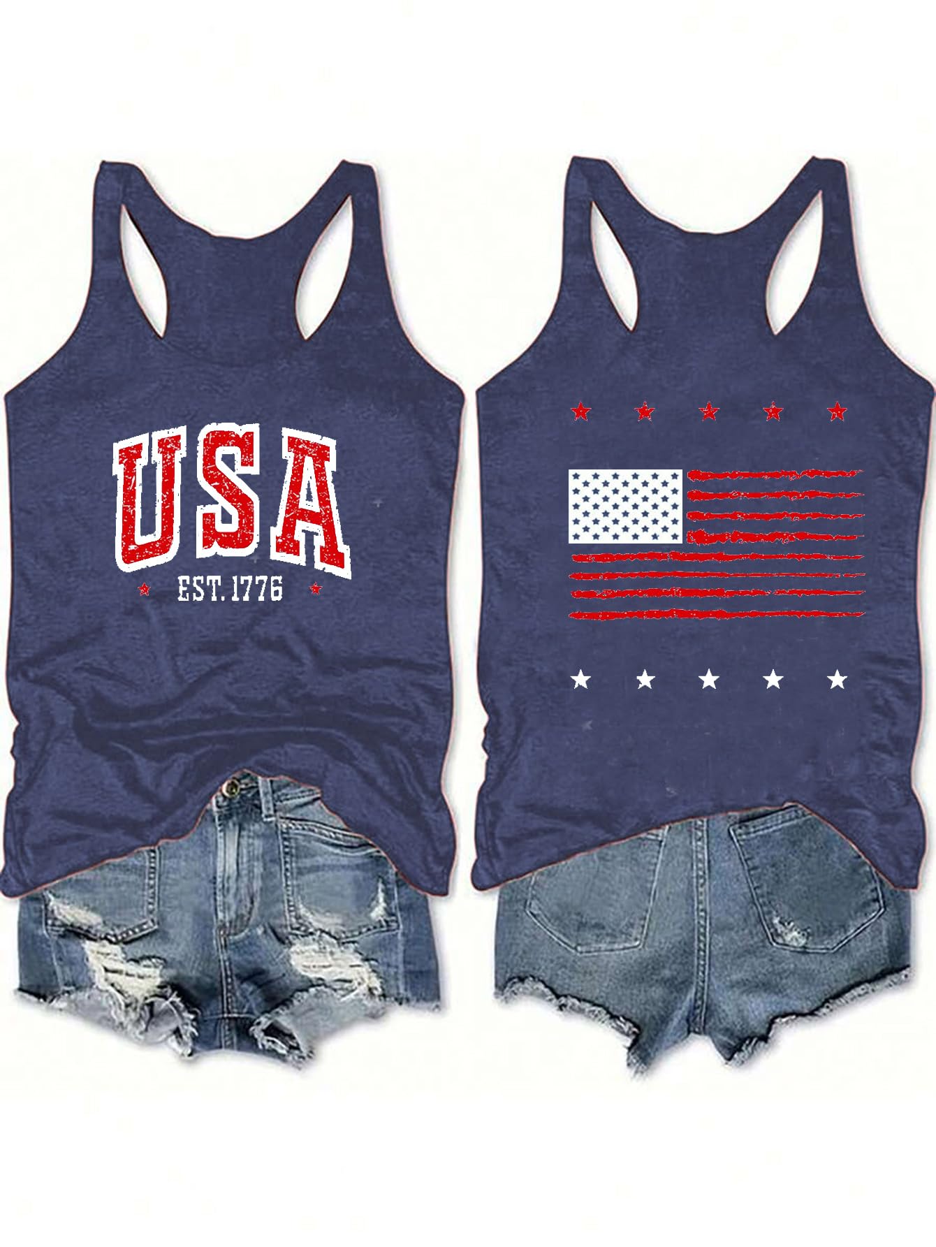 Women's 4th of July Outfits USA Shirt Memorial Day Red White and Blue Patriotic Shirts American Flag Graphic Tops