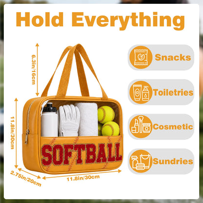 Baseball Mom Essentials Baseball Team Gifts Makeup Cosmetic Bag Clear Chenille Letter Zipper Pouch Stuff Sport Portable Travel Case