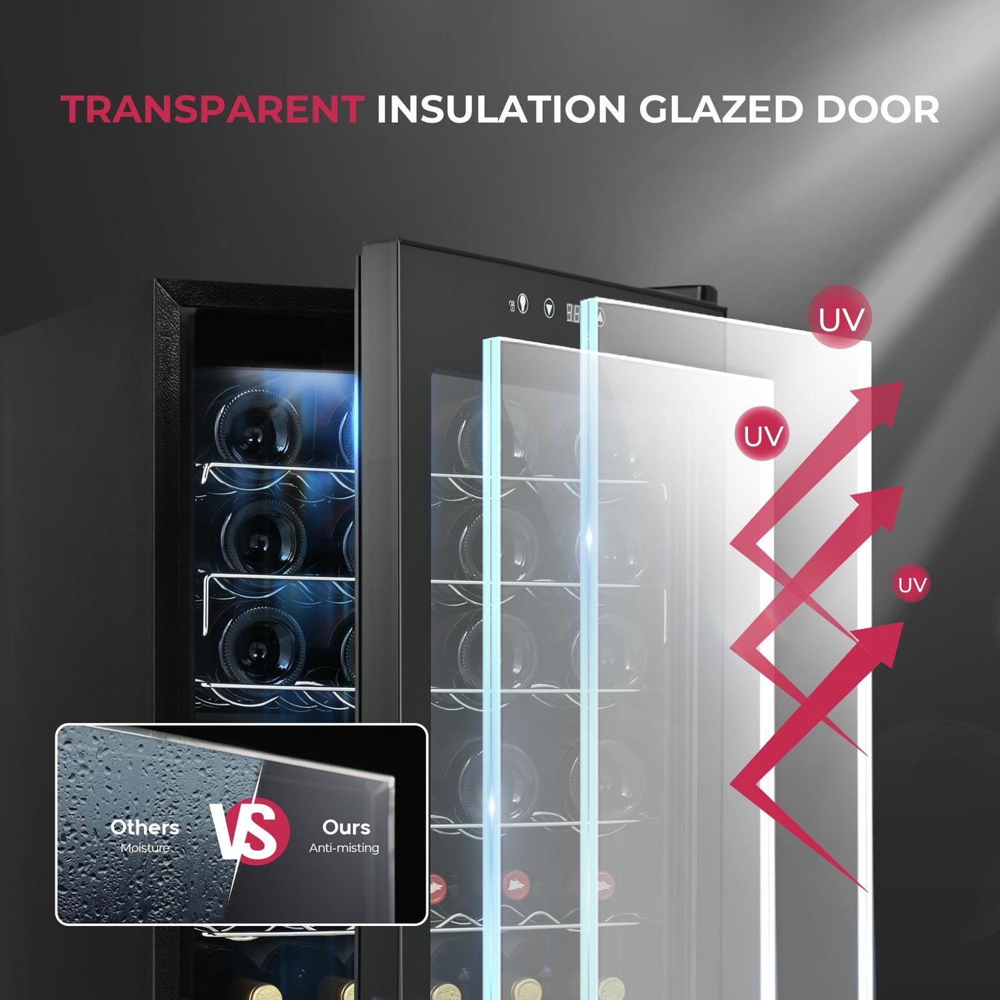 Icyglee 25 Bottle Compressor Wine Cooler Refrigerator, Freestanding Wine Cellar with 41-64°F Adjust Temp & Double-layer Glass Door for Red and White, Wine Cooler for Home Bar, Black