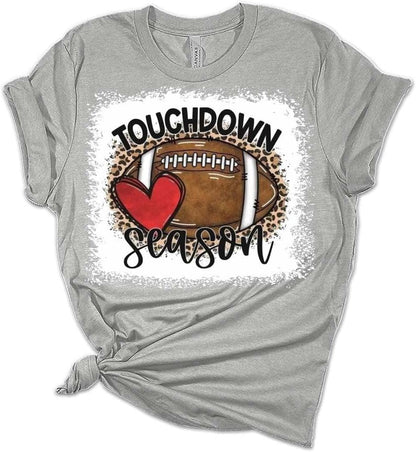 Football Shirts for Women Touchdown Season Tshirt Cute Leopard Bleach Print Fall Graphic Tees