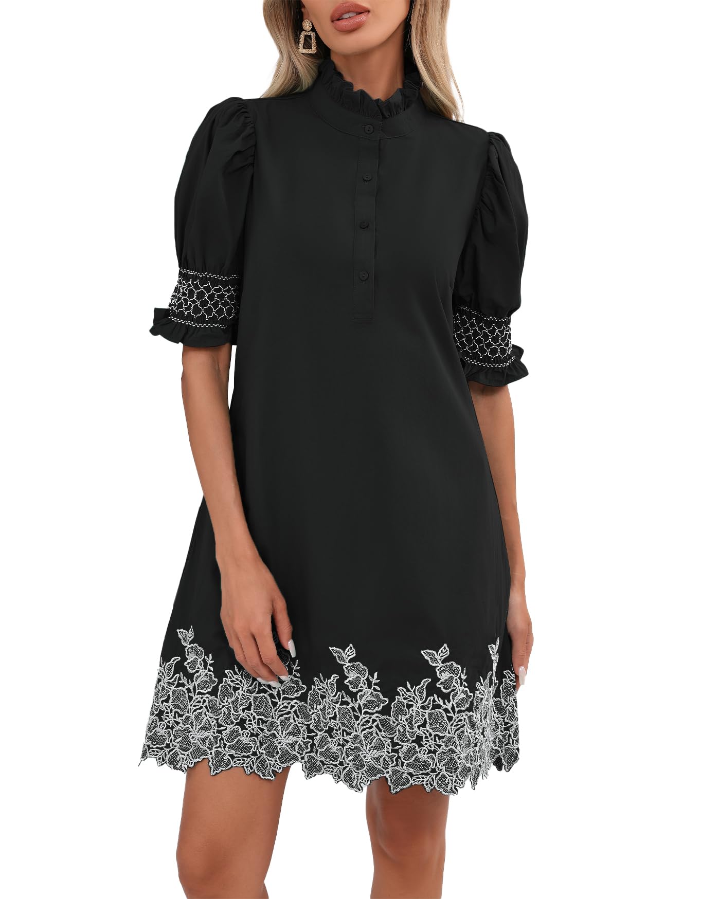 YEXPINE Women's Summer Embroidered Mini Dress