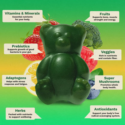 Gruns Adult Super Greens Multivitamin Gummies, Superfood Gummy Vitamins for Women and Men with Spirulina, Chlorella, Adaptogens & Prebiotic Fiber for Digestive Health (28 Count) (Pack of 2)