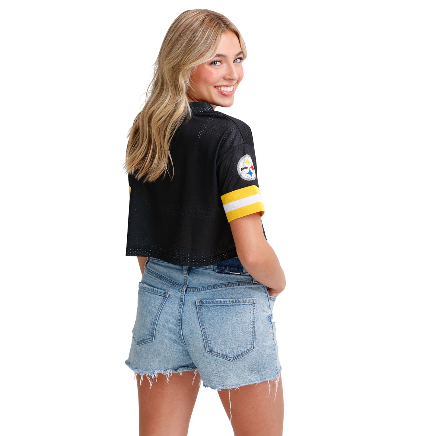 FOCO NFL Womens NFL Ladies Fashion Gameday Jersey Mesh Crop Top Shirt
