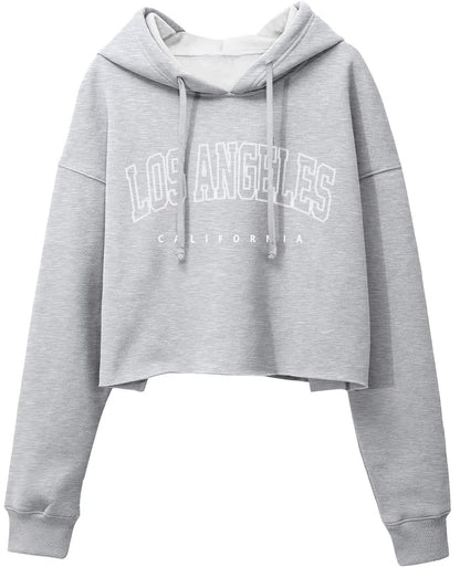 ORANDESIGNE Woman Graphic Print Cropped Hoodie Long Sleeve Fleece Pullover | 60% Cotton,Soft Fleece Fabric,Durable Letter Graphic Print,Drop Shoulder,Loose Fit,Easy Care,Going Out,Fall&Winter Casual