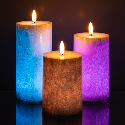 ANGELLOONG Gold Candles for Bathroom Decor, Glass Flameless Candles with Remote, Battery Operated LED Pillar Fake Candles with Timer for Christmas Home Fireplace Mantle Fall Decor