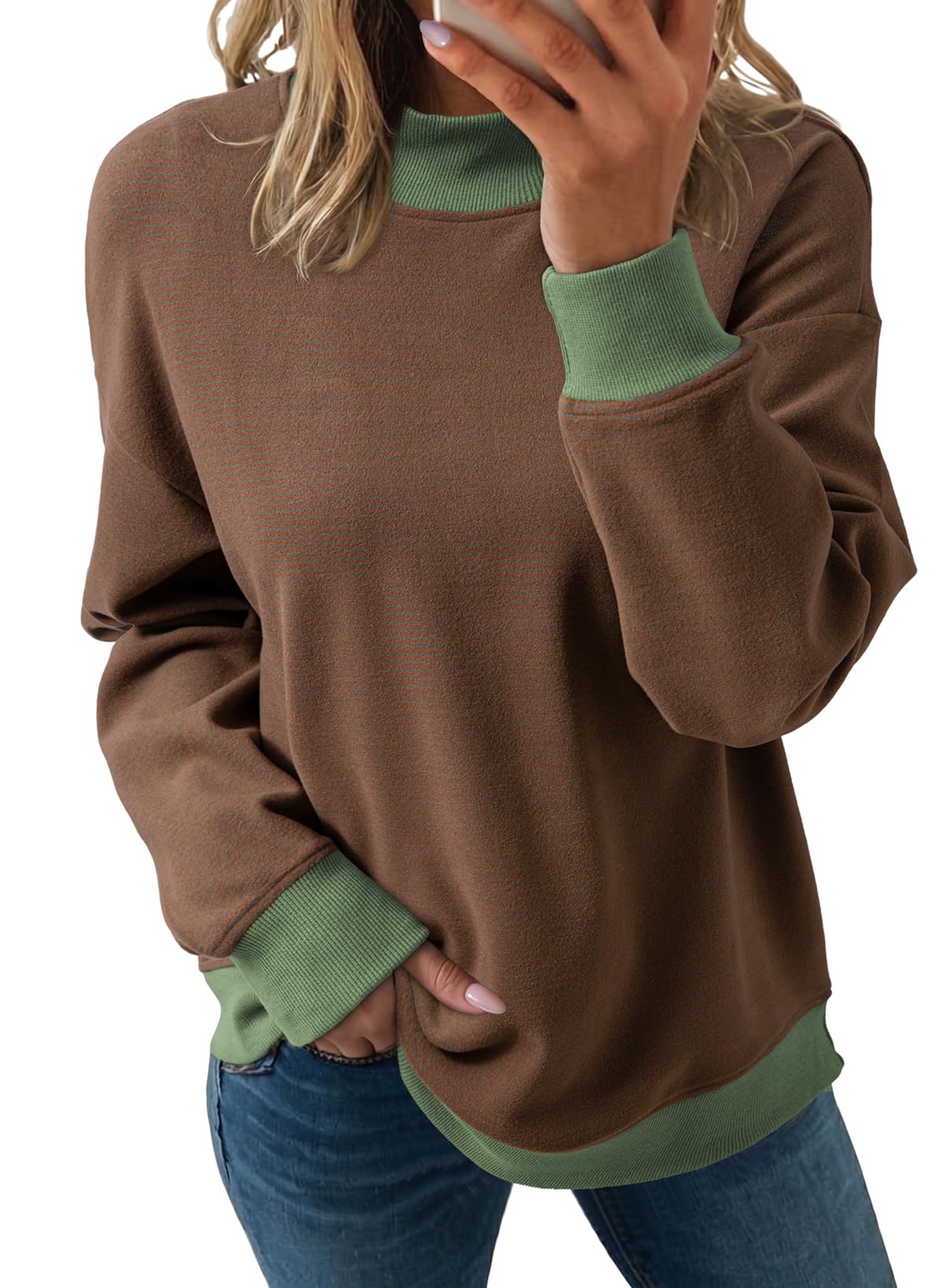 Dokotoo Striped Sweatshirt for Women Oversized Mock Neck Pullover Tops 2026