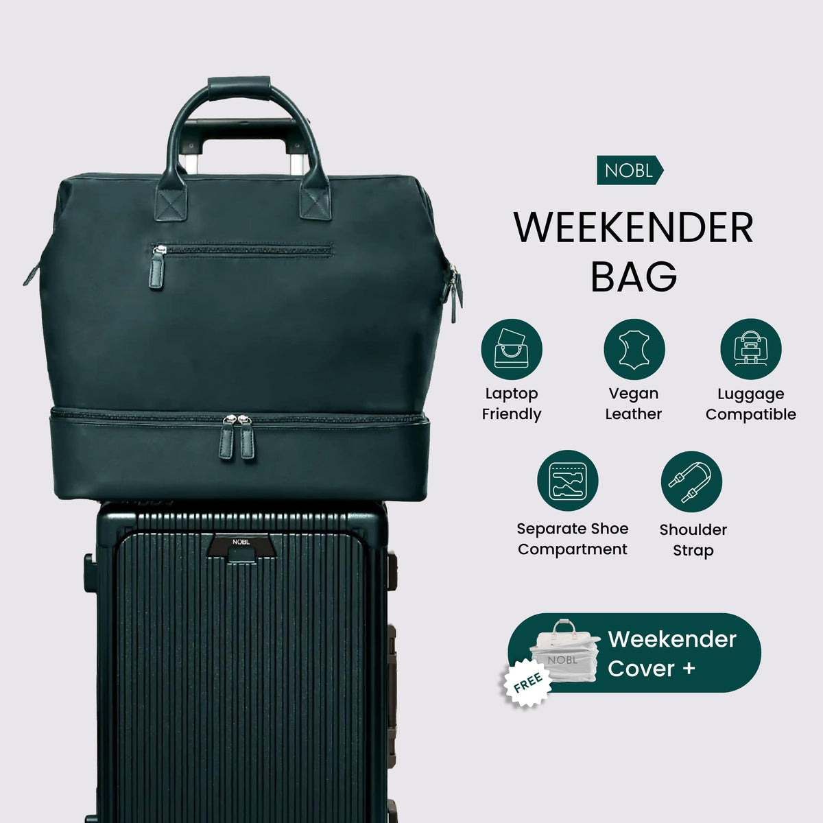Nobl Travel Weekender Bag for Women & Men, Large Carry-On Duffel, Hot Pink