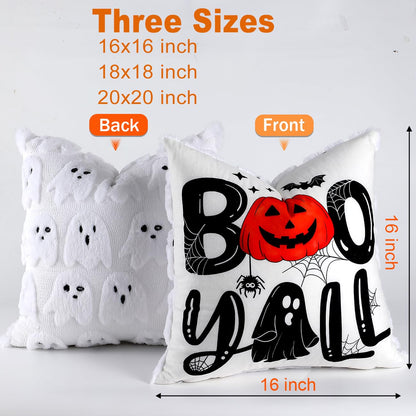 TOYPOPOR Halloween Decorations, 2 Packs Double Sided Ghost Pillow Covers, Soft Fur Throw Pillow Cases Indoor outdoor Pumpkin Couch Cushion Case for Fall Autumn Bedroom Living Room Home Decor 18''x18''