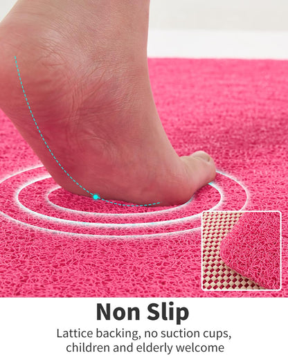 Non Slip Shower Mat, Comfortable Bath mat for Textured Surface,Quick Drying Easy Cleaning Shower Floor Mat for Wet Area,Without Suction Cups Pink 24 x 24