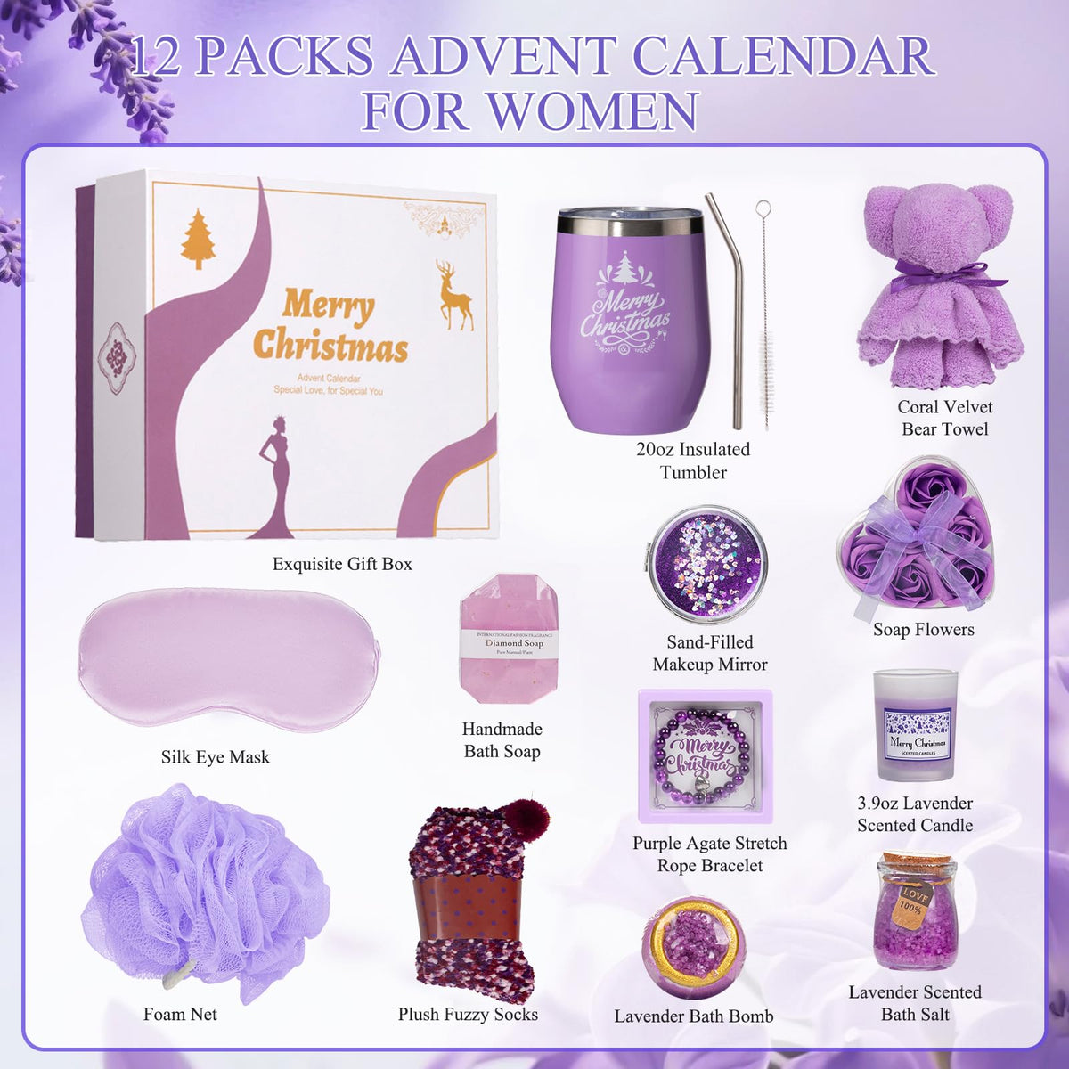 Advent Calendar 2026 for Women, 24 Days of Christmas Countdown Spa Gifts