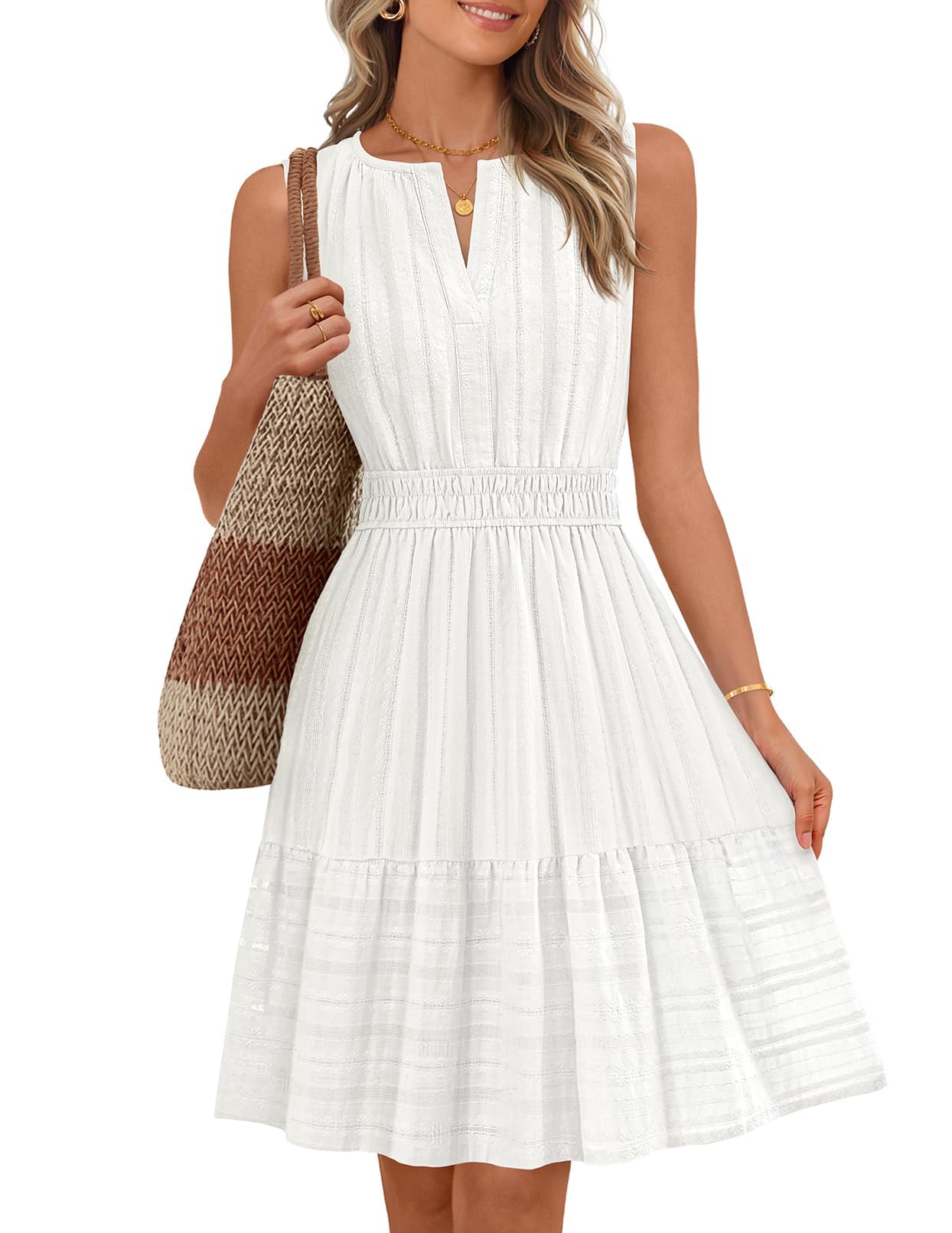 MEROKEETY Womens Summer Casual Beach Vacation Sleeveless Mini Sundress