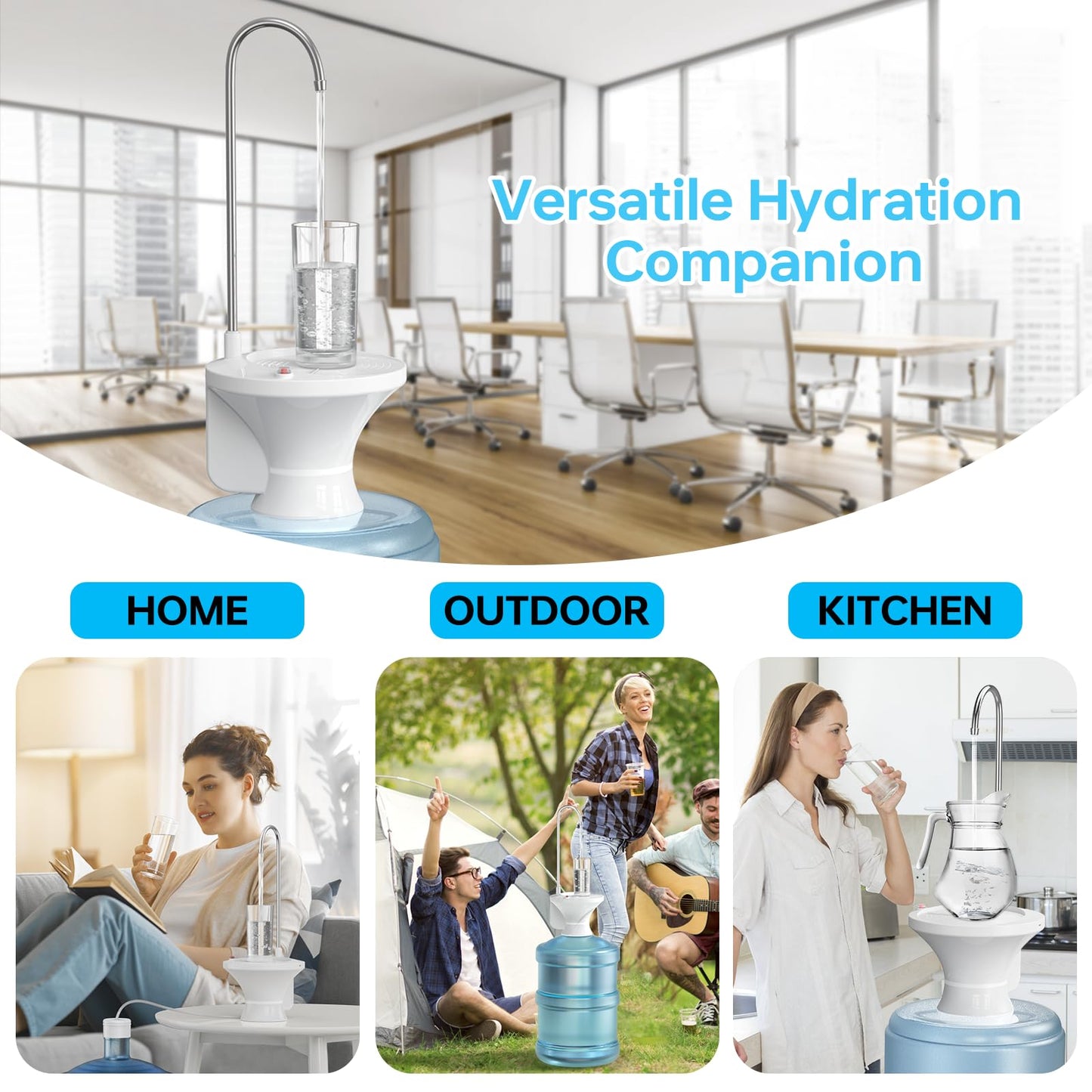 Drinking Water Dispenser Pump, Automatic Electric Drinking Water Bottle Pump for 2-5 Gallon Water Jugs, USB Rechargeable with 2 Switch Control, Stable and Portable for Home, Kitchen, Office, Camping