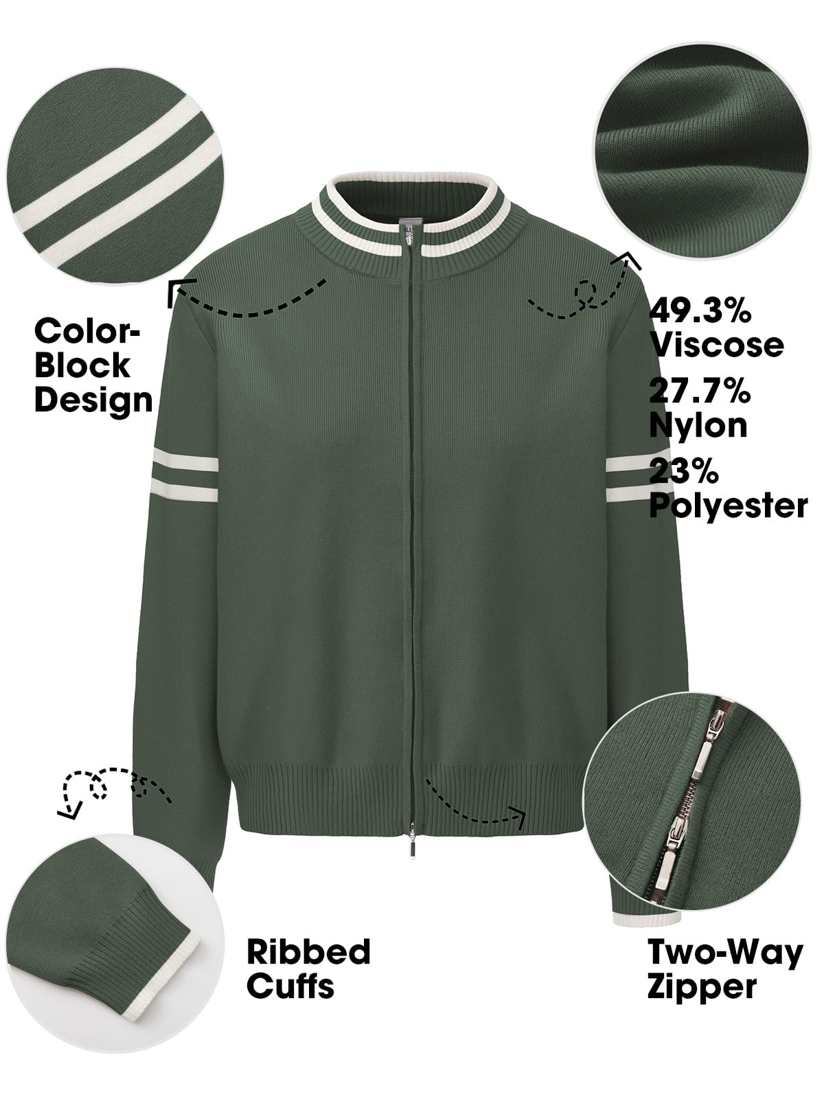 EXLURA Women Long Sleeve Zip Up