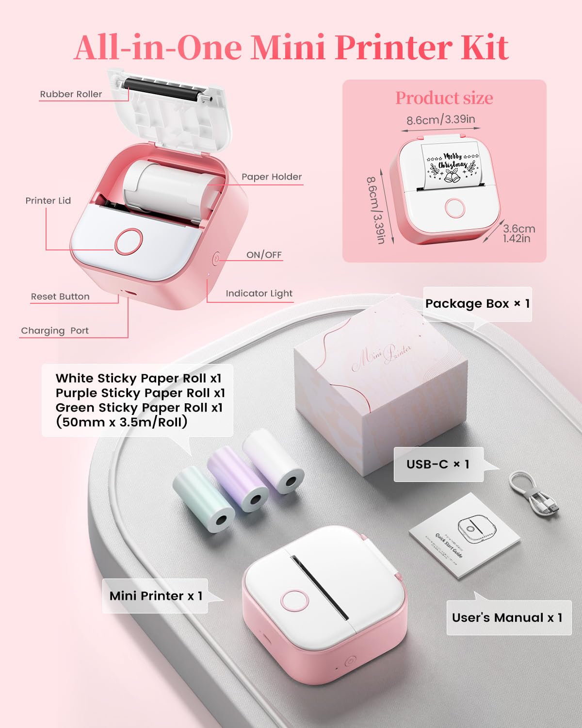 Memoking Mini Printer - Sticker Printer T02 Inkless Sticker Maker Machine
