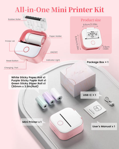 Memoking Mini Printer - Sticker Printer T02 Inkless Sticker Maker Machine