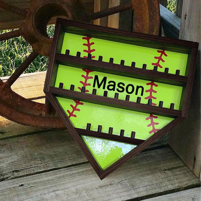 Personalized Wooden Baseball Display Holder - Custom Name Balls, Championship Ring, Wall Mount, Father's Day, Birthday (Black)