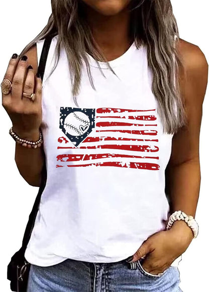 MHTOR Baseball O-Neck Tank Women Print Baseball Tanks Cute Workout Graphic Casual Summer Sleeveless Vest Top